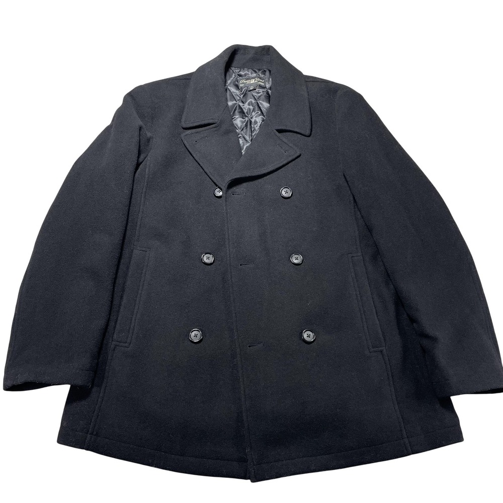 Pronto Uomo Coat Mens Large Black‎ Wool Pea Coat Quilted Lined Button Pockets
